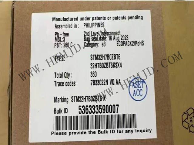 供應 STM32H7B0ZBT6 單片機基于高性能Arm? Cortex?-M7 32位RISC內核