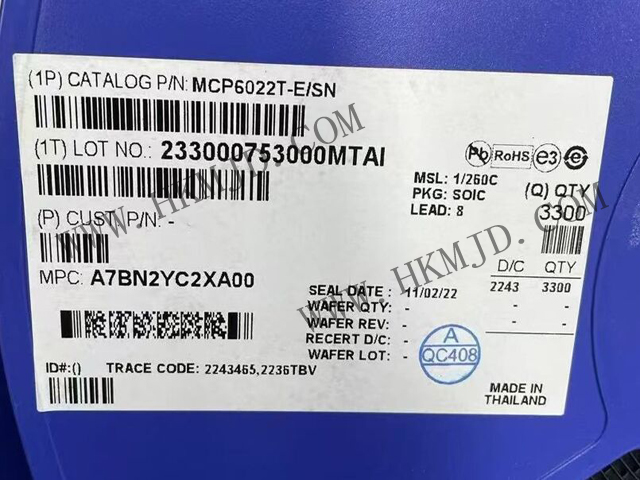 放大器 IC MCP6022T-E/SN 軌至軌輸入/輸出，10 MHz 運(yùn)算放大器